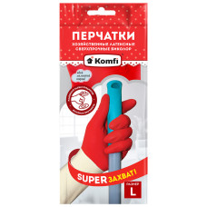 Перчатки хозяйственные латексные суперпрочные "Komfi биколор", размер L 