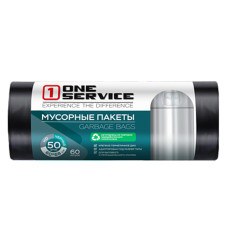Пакеты для мусора 60л / 50шт, One Service HD 60*68 см черные 